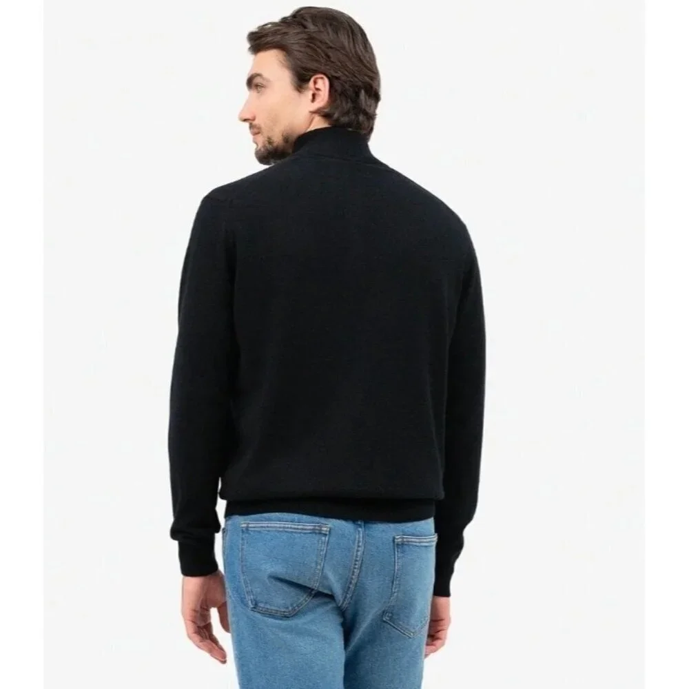 QI Cashmere Men’s Black 1/4 Zip Pullover Sweater 100% Cashmere Size M